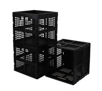 Asking 22 L Plastic Folding Storage Crate Boxes, 28 x 28 x 27 cm Cube Storage Box, Stackable Collapsible Crate, Black, Pack of 3