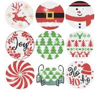 askkqtx 8 PCS Christmas Diamond Art Coasters Kits with Holder, Santa Claus Diamond Painting Coasters Kits for Adults, DIY 5D Full Round Drill Arts and Crafts for Adults Supplies 4x4 Inch