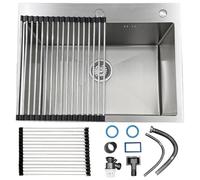 ASKLFNEI Small Kitchen Sink, Single Bowl Stainless Steel Sink, Compact Bar Sink,Topmount Drop,with Strainer Drain,for Campervan, Caravan & Utility Room(Silver,55x45cm)