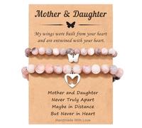 ASKRAIN Mother Daughter Bracelets, Charm Matching Bracelets Set for Mom Daughter Girls As A Gifts for Christmas Birthday Mothers Day, 9", Stone, no gemstone