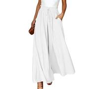 ASKSA Women Wide Leg Trousers High Waisted Boho Palazzo Culottes Casual Flowy Pants with Drawstring Pockets