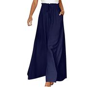 ASKSA Women Wide Leg Trousers High Waisted Boho Palazzo Culottes Casual Flowy Pants with Drawstring Pockets