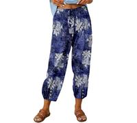 ASKSA Womens 7/8 Length Trousers Wide Leg Pants Casual Lightweight Summer Loose Linen with Pockets