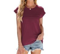 ASKSA Womens Cap Sleeve T Shirts Summer Loose Fit Tee Shirt Basic Round Neck Tops Casual Tunic Blouses (Wine Red,XL)