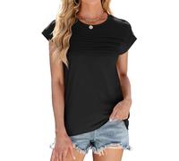 ASKSA Womens Cap Sleeve T Shirts Summer Loose Fit Tee Shirt Basic Round Neck Tops Casual Tunic Blouses (Black,M)