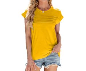 ASKSA Womens Cap Sleeve T Shirts Summer Loose Fit Tee Shirt Basic Round Neck Tops Casual Tunic Blouses (Yellow,2XL)