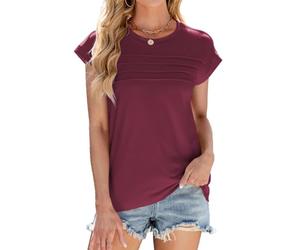 ASKSA Womens Cap Sleeve T Shirts Summer Loose Fit Tee Shirt Basic Round Neck Tops Casual Tunic Blouses (Wine Red,L)