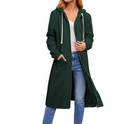 ASKSA Women's Hooded Jacket, Long Sweat Jacket with Hood, Zip, Oversize Loose Sweatshirt Outwear (Green,L)