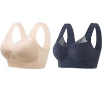 ASKSA Women's Posture Correction Bra Wmbra Without Underwire Soft Push Up Women's Bra Seamless Comfort Seamless Lace Stretch Bra Zero Feeling Non-Wired Sleep Seamless Stretch Bra, 02 Khaki+Black, 3XL