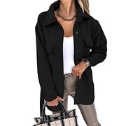 ASKSA Womens Single Breasted Shacket Jacket Mid Length Trench Pea Coat Long Sleeve Cardigan Outwear with Belt(Black,S)