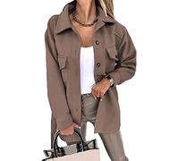 ASKSA Womens Single Breasted Shacket Jacket Mid Length Trench Pea Coat Long Sleeve Cardigan Outwear with Belt(Brown,M)