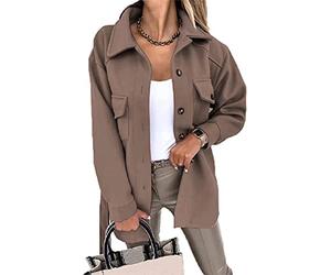 ASKSA Womens Single Breasted Shacket Jacket Mid Length Trench Pea Coat Long Sleeve Cardigan Outwear with Belt