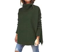 ASKSA Women's Turtleneck Oversized Sweaters Fall Long Batwing Sleeve Jumper Spilt Hem Tunic Pullover Sweater Knit Tops(Army Green,L)
