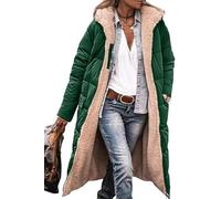 ASKSA Women's Winter Coats Fleece Lined Reversible Long Jackets Full Zip Hooded Long Sleeve Down Jacket Longline Padded Puffer Coat (Green,S)