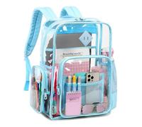 ASKSKY Clear Backpack Heavy Duty Fits 16 inch Laptop PVC See Through Bookbag, Light Blue, Regular, Classic