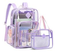 ASKSKY Clear Backpack Heavy Duty Fits 16 inch Laptop PVC See Through Bookbag, Purple-2pc, One Size