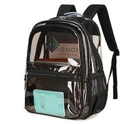 ASKSKY Clear Backpack Stadium Approved, 0.5mm Thicken PVC Transparent Book Bag Heavy Duty See Through Backpack for School, Black Pvc, Regular, Classic