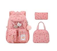 ASKSKY Girls Backpack for School, Cute Corduroy School Backpack for Girls, Kawaii Ita Bookbag, Lightweight Kids Backpacks, Pink Strawberry-3pcs, Daypack Backpacks