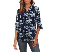 Askyes Women's 2024 Summer Chiffon Blouses Short Sleeve V Neck Tshirts Loose Casual Flowy Dressy Tops for Leggings Blouse, Blue Lily, Medium