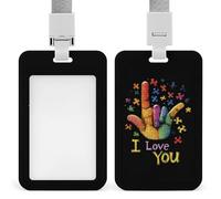 ASL Love Sign Autism Support Funny ID Badge Holder with Lanyard Name Card Holders for Work Nurse Teacher