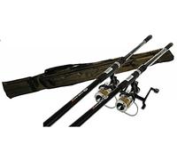 asl/ngt Fishing Set/Kit 2 x 12ft 3 Lb tc 3 section Carp Fishing Rods 2 & Freespool/Bait Runner Reel & Carp Holdall