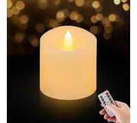 ASLDOIWEH 3x3 Flickering Flameless Candles Set of 1, 2AA Battery Life 600 Hours Battery Candles Flickering with Timer,3 inch Flameless Candles with Remote for Indoor/Outdoor, Ivory