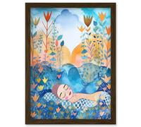 Asleep In The Meadow Folk Art Artwork Framed Wall Art Print A4 Artery8 Brown One Size
