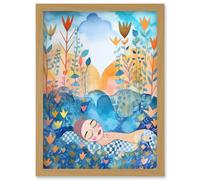 Asleep In The Meadow Folk Art Artwork Framed Wall Art Print A4 Artery8 Light Oak One Size
