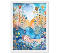 Asleep In The Meadow Folk Art Artwork Framed Wall Art Print A4 Artery8 White One Size