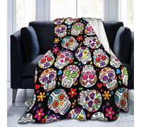 ASLIGI HOME STORE Sugar Skull Blankets Flannel Throw Super Soft Warm Plush Fluffy Lightweight Cozy Fuzzy Blankets for Children Teens, Young Girls or Adult for Couch Bed Sofa 60x50in