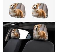 ASLKXOPEMG Car Headrest Cover 2 PCS Headrest Covers Dog Corgi Car Seat Headrest Covers Personalized Car Seat Headrest Covers Universal Head Rest Cover for Truck SUV Most Cars