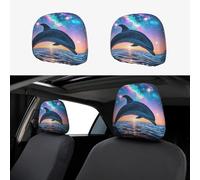 ASLKXOPEMG Car Headrest Cover Headrest Covers Colorful Starry Sky Ocean Dolphin Car Seat Headrest Covers Personalized Car Seat Headrest Covers Universal Head Rest Cover for Truck SUV Most Cars