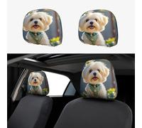 ASLKXOPEMG Car Headrest Cover Headrest Covers Lovely Maltese Dog Car Seat Headrest Covers Personalized Car Seat Headrest Covers Universal Head Rest Cover for Truck SUV Most Cars