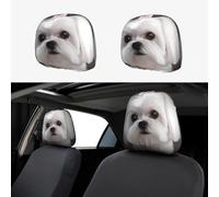 ASLKXOPEMG Car Headrest Cover Headrest Covers Lovely Maltese Dog Car Seat Headrest Covers Personalized Car Seat Headrest Covers Universal Head Rest Cover for Truck SUV Most Cars