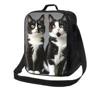 ASLKXOPEMG Insulated Lunch Bag Black and White Cats Lunch Box for Women Men Reusable Lunch Tote Bag for Work Picnic Travel