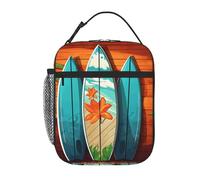 ASLKXOPEMG Insulated Lunch Bag for Women Men Surfboard on Wooden Lunch Box Reusable Lunch Tote Bag for Work Picnic Travel