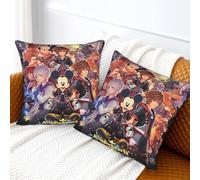 ASLKXOPEMG Kingdom Hearts Sora Riku Kairi Throw Pillow Cover Velvet Cushion Covers Boho Square Pillow Cases Decorative Soft Pillowcases for Sofa Couch Bedroom with Invisible Zipper 16"x16"