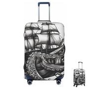 ASLKXOPEMG Luggage Cover 65-95CM Elastic Suitcase Cover Protector Black and White Octopus and Ship Luggage Covers Anti-Scratch Washable Carry On Suitcase Protector Decoraitve Covers XL