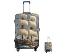ASLKXOPEMG Luggage Cover 65-95CM Elastic Suitcase Cover Protector Nautical Vintage Sailing Pirate Ship Luggage Covers Anti-Scratch Washable Carry On Suitcase Protector Decoraitve Covers L