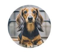 ASLKXOPEMG Mouses Pad Long haired Dachshund Mouses Mat Round Non-slip Gaming Desk Pad with Rubber Base Washable Office Decor Keyboard Mat for Gaming Work Computer
