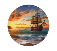 ASLKXOPEMG Mouses Pad pirate ship in the sunset Mouses Mat Round Non-slip Gaming Desk Pad with Rubber Base Washable Office Decor Keyboard Mat for Gaming Work Computer