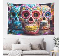 ASLKXOPEMG Tapestry Wall Hanging Aesthetic Tapestries for Living Room Sugar Skulls Wall Tapestry Home Wall Decoration Blanket Wall Art Banner Poster for Dorm Bedroom (150 X 100 CM)