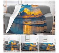 ASLKXOPEMG Ultra-Soft Micro Fleece Blanket Blue Dusk Gold Sunset Throw Blanket Soft Plush Throw for Living Room warm Lightweight Blankets Cozy Decorative Throws for Sofa Couch 50"x40"