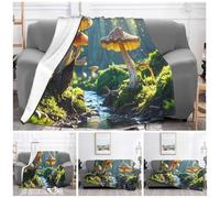 ASLKXOPEMG Ultra-Soft Micro Fleece Blanket Mushroom View of Fantasy River Throw Blanket Soft Plush Throw for Living Room warm Lightweight Blankets Cozy Decorative Throws for Sofa Couch 40"x30"