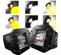 ASLONG 2PCS 5Inch LED Flush Mount Pods 6 Modes Amber/White Flasing Strobe Fog Lights Offroad Backup Light Reverse Light Grill Mount Light with Switch Wiring Harness for Truck UTV