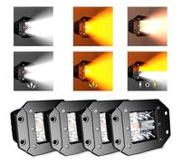 ASLONG 4PCS 5Inch LED Flush Mount 6 Modes Amber/White Flasing Strobe Pods Fog Lights Offroad Backup Light Reverse Light Grill Mount Light with Switch Wiring Harness for Truck UTV ATV