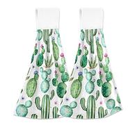 Aslsiy Cactus Hanging Kitchen Towels Tropical Plant Succulent Cacti Flowers Bathroom Hand Tie Towel Fast Drying Dish Tea Towels for Bath Tabletop Gym Home Decor Set of 2