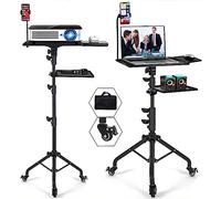 Asltoy Projector Tripod Stand with Wheels Adjustable Height Laptop Tripod Stand Treadmill Laptop Stand with 2 Shelves Mouse Tray Phone Holder Projector Tripod Music Stand Office Home Portable Laptop