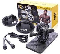 ASM Fitness Box- Ab Wheel Roller with Thick Knee Pad Mat, Rotational Push Up Bar / Pushup Stand, Skipping Rope. Premium Home Gym Set