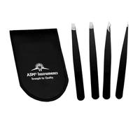 ASM® Professional Tweezers Set Eyebrow Tweezers Women - Heavy Duty Stainless Steel Tweezer for Ingrown Hair & Blackhead Removal - Eyebrows Plucking Gifts for Women & Men (4 Pieces with Pouch)